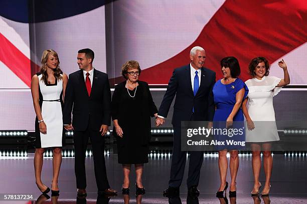 Republican vice presidential candidate Mike Pence along with his mother Nancy Pence , Sarah Whiteside , son Michael Pence Jr. , wife Karen Pence and...