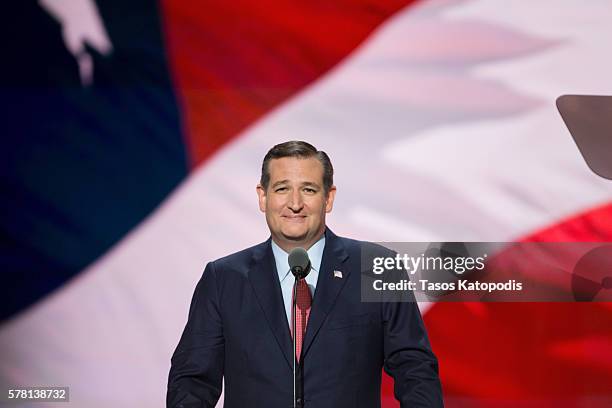 Ted Cruz speaks on the third day of the Republican National Convention on July 20, 2016 at the Quicken Loans Arena in Cleveland, Ohio. An estimated...