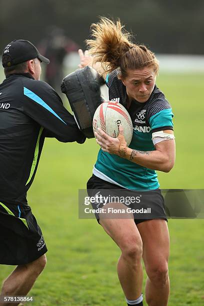 Niall Williams with the ball during a New Zealand Women's Sevens Rugby Training Session at King's College on July 21, 2016 in Auckland, New Zealand.
