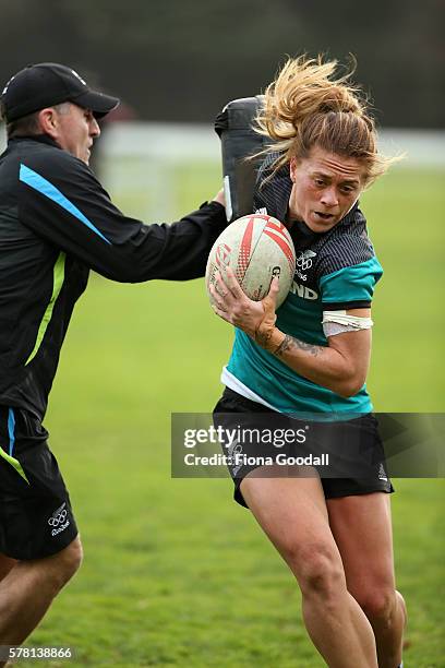 Niall Williams with the ball during a New Zealand Women's Sevens Rugby Training Session at King's College on July 21, 2016 in Auckland, New Zealand.