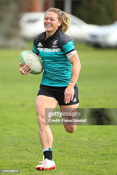 Niall Williams with the ball during a New Zealand Women's Sevens Rugby Training Session at King's College on July 21, 2016 in Auckland, New Zealand.