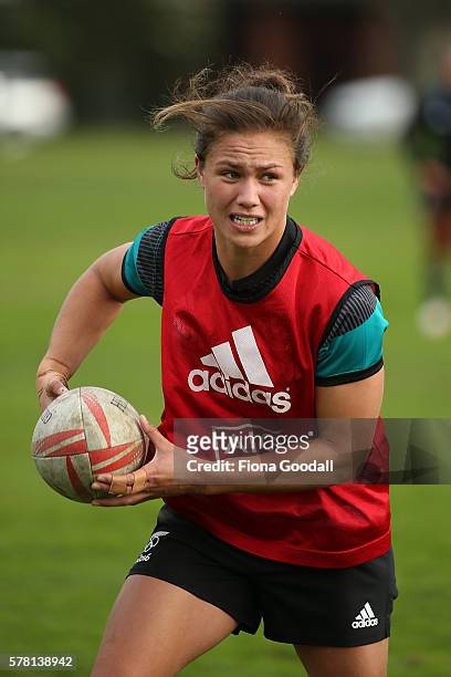 Ruby Tui passes during a New Zealand Women's Sevens Rugby Training Session at King's College on July 21, 2016 in Auckland, New Zealand.