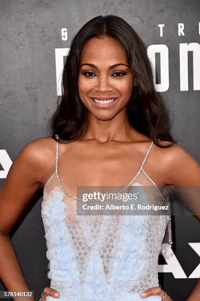 Actress Zoe Saldana attends the premiere of Paramount Pictures' "Star Trek Beyond" at Embarcadero Marina Park South on July 20, 2016 in San Diego,...