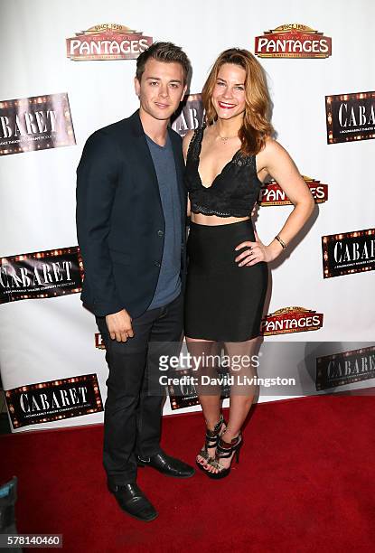 Actor Chad Duell and actress Courtney Hope arrive at the opening of "Cabaret" at the Pantages Theatre on July 20, 2016 in Hollywood, California.