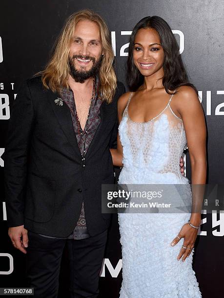 Actress Zoe Saldana and Marco Perego attend the premiere of Paramount Pictures' "Star Trek Beyond" at Embarcadero Marina Park South on July 20, 2016...