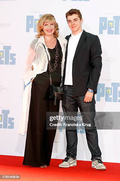 Designer Nanna Kuckuck and her son Mel Ullmann attend the premiere of the film 'PETS' at CineStar on July 20, 2016 in Berlin, Germany.