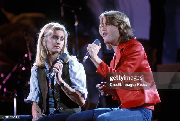 Andy Gibb of the Bee Gees and Olivia Newton-John circa 1979 in New York City.