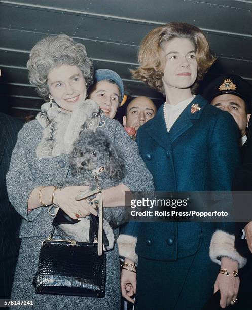 Frederica of Hanover, Queen consort of the Hellenes pictured left with her daughter Princess Irene of Greece and Denmark at an event in 1964.