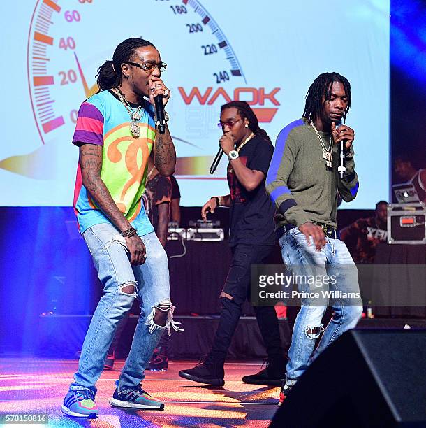 Quavo, Takeoff and Offset of the Migos perform the 13th annual Bike Show at Georgia World Congress Center on July 16, 2016 in Atlanta, Georgia.