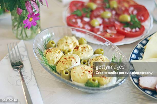 deviled eggs - deviled egg stock pictures, royalty-free photos & images