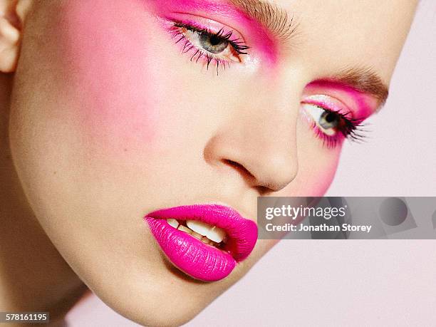 beauty - pink lipstick stock pictures, royalty-free photos & images