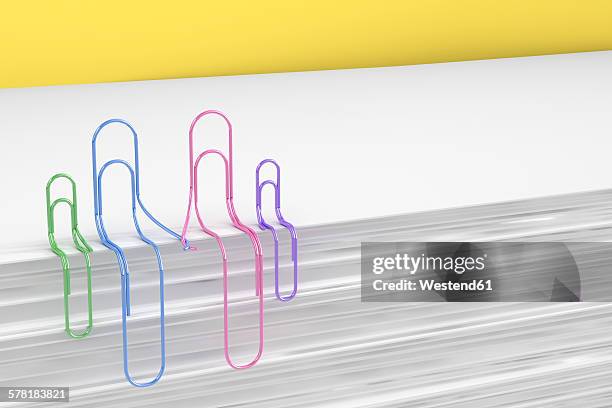 ilustraciones, imágenes clip art, dibujos animados e iconos de stock de 3d rendering, paper clips holding hands, family - paper clip