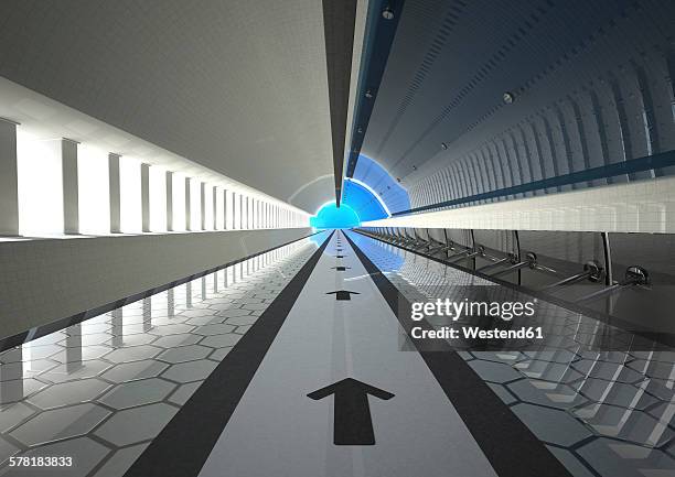direction arrows in a tunnel, 3d rendering - converging arrows stock illustrations