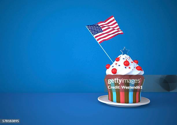 cupcake with us american flag against blue background - cake flag stock illustrations