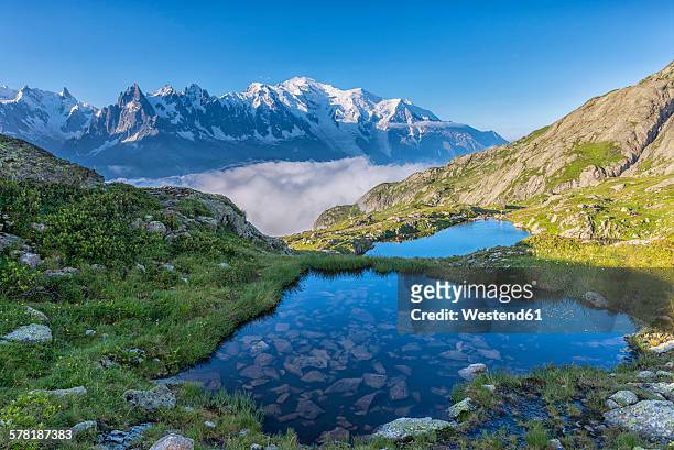 france, mont blanc, lake cheserys, small lakes in the morning - alpes france ストックフォトと画像