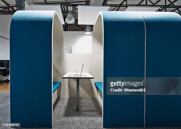 modern office cubicle with noise protection partition wall - cubicle wall stock pictures, royalty-free photos & images