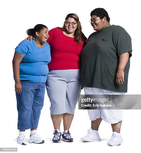 three heavyset friends - chubby girls stock pictures, royalty-free photos & images