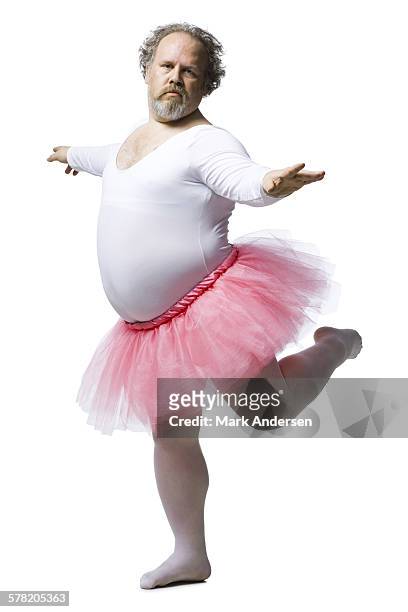 obese man in tutu dancing - tutú fotografías e imágenes de stock