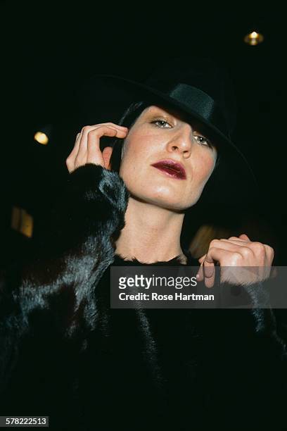English fashion model Erin O'Connor at a fashion show for the Donna Karan Fall Collection 2002, USA.