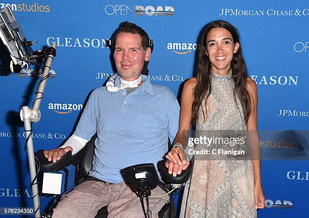 Subjects Steve Gleason and wife Michel Varisco Gleason attend the special screening for Amazon Studios and Open Road Films' "Gleason" on July 20,...