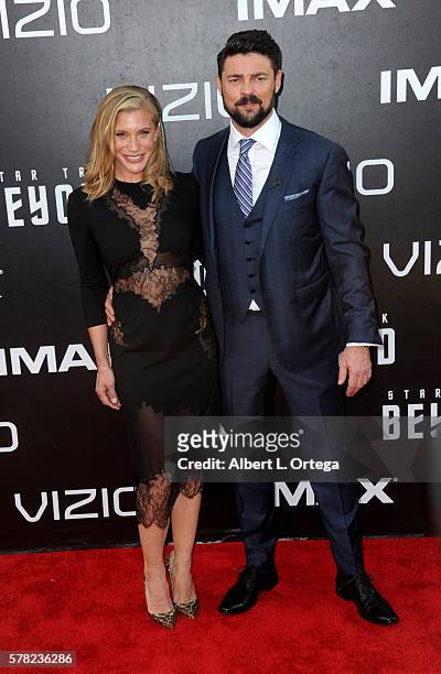 Actress Katee Sackhoff and actor Karl Urban arrive for the Premiere Of Paramount Pictures' "Star Trek Beyond" held at Embarcadero Marina Park South...