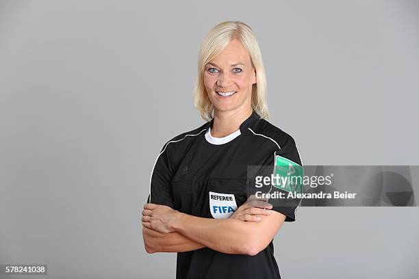Referee Bibiana Steinhaus poses during the DFB referee team presentation on July 13, 2016 in Grassau, Germany.