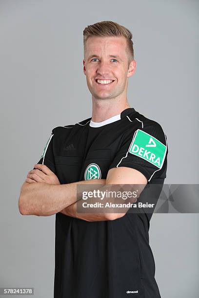 Referee Arne Aarnink poses during the DFB referee team presentation on July 13, 2016 in Grassau, Germany.