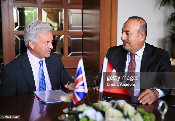 Turkish Foreign Minister Mevlut Cavusoglu meets British Minister of State for the Foreign Office, Alan Duncan at Turkish Foreign Ministry in Ankara,...