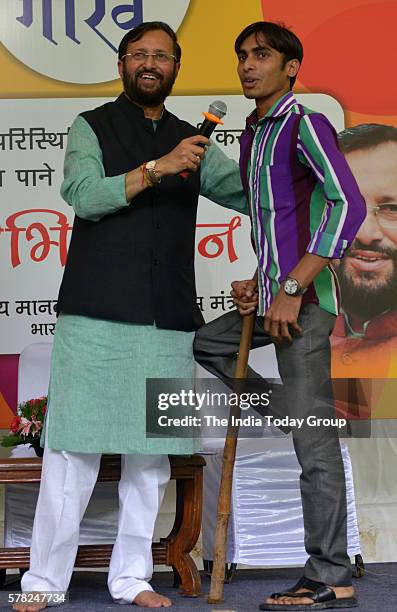 Union Minister of Human Resource Development Prakash Javadekar and Minister of State for HRD Dr. Mahendra Nath Pandey during the Gun Gaurav to...