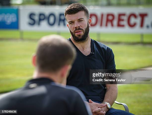 Grant Hanley during his interview with the NUFCTV media team at the Newcastle United Training Centre on July 21 in Newcastle upon Tyne, England.