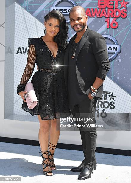 Tammy Collins and Kirk Franklin attend the 2016 BET awards at Microsoft Theater on June 26, 2016 in Los Angeles, California.