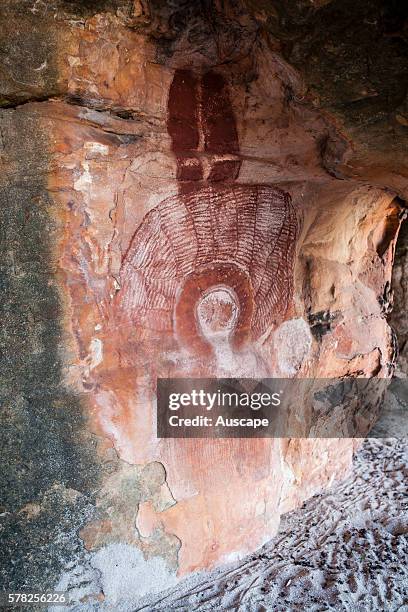 Wandjina figure in a rock shelter on Bigge Island, about 20 km from the mainland at Cape Pond. Bonaparte Archipelago, Kimberley region, Western...