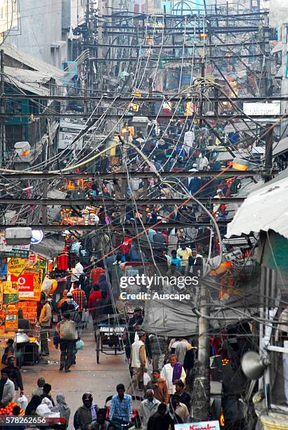 Crowded street in Old Delhi. Delhi, National Capital Territory of India, India.