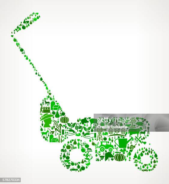 lawn mower farming and agriculture green icon pattern - mower stock illustrations