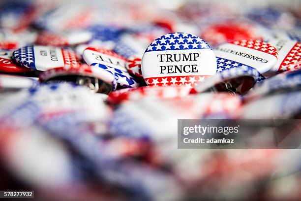 election vote buttons - trump pence - 2016 election stock pictures, royalty-free photos & images