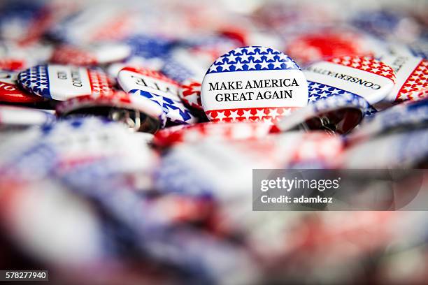 election vote buttons - make america great again - campaign button stock pictures, royalty-free photos & images