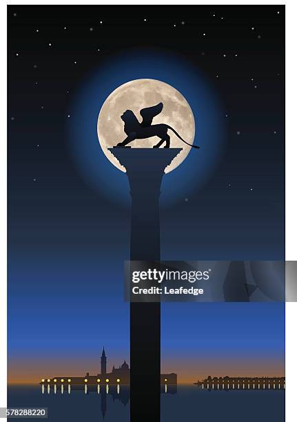 geflügelter löwe und vollmond - basilica di san marco stock-grafiken, -clipart, -cartoons und -symbole