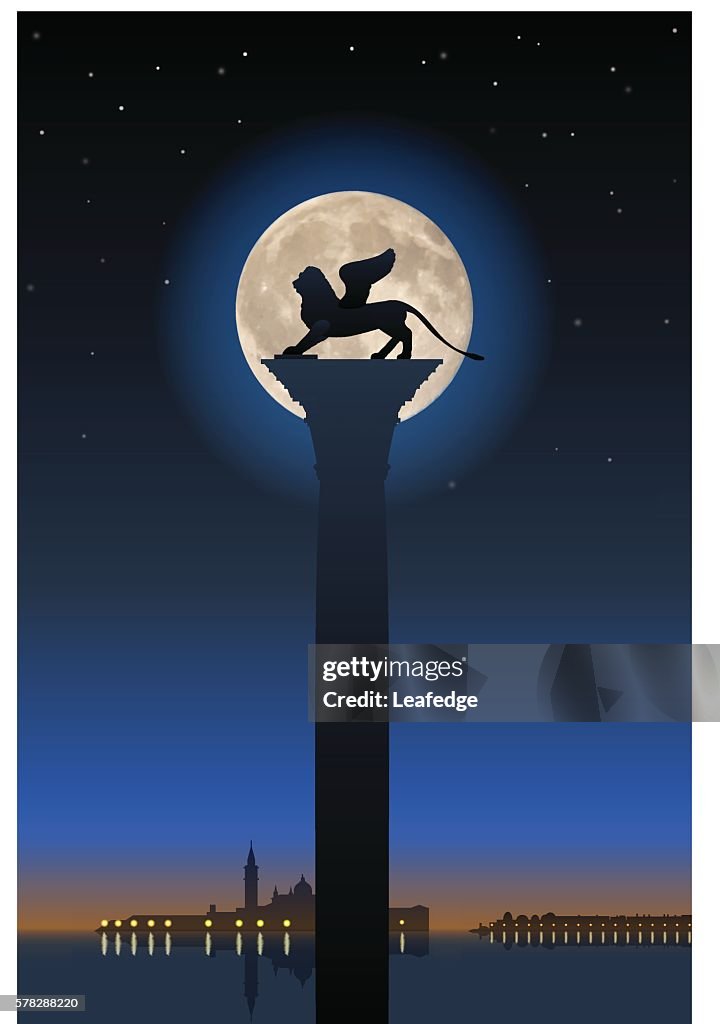 León alado y luna llena