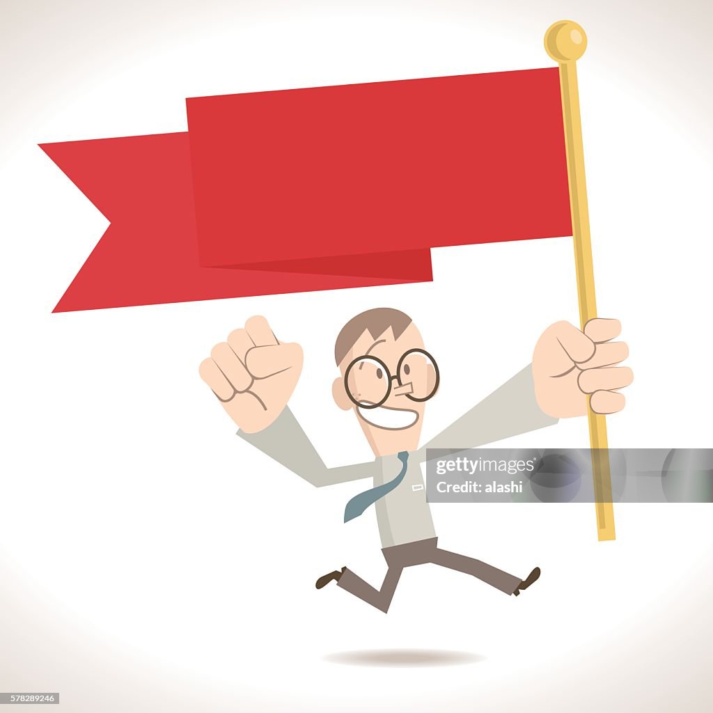 Success Businessman Running And Holding A Red Flag High-Res Vector
