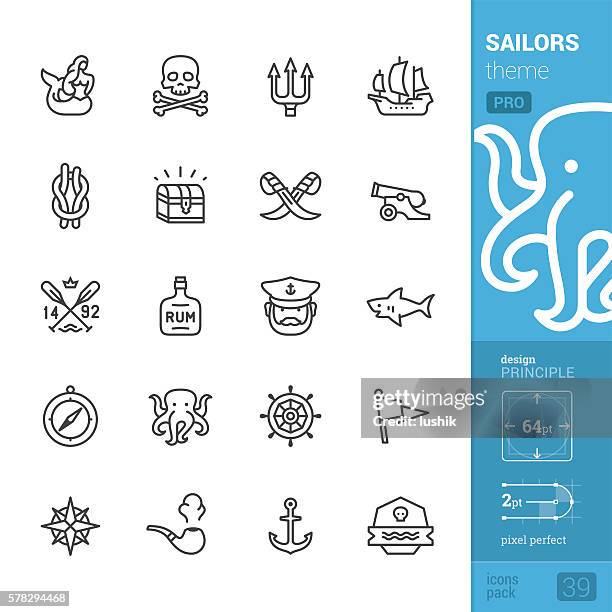 segler tattoo-thema, umriss vektor-symbole - pro pack - matrose stock-grafiken, -clipart, -cartoons und -symbole