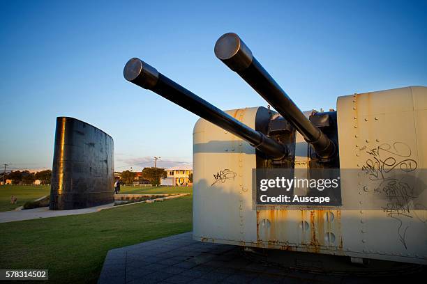 Naval Memorial Park, with the 4,5 inch gun turret of HMAS Derwent, and a submarine fin from HMAS Orion, The park is dedicated to the memory of HMAS...