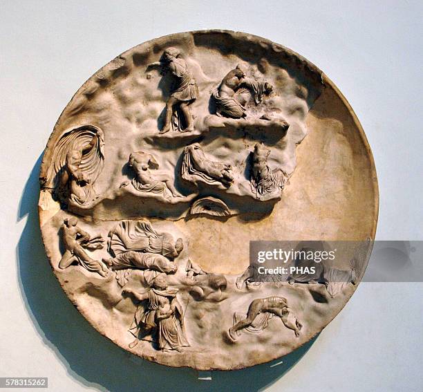 Apollo and Artemis slaying the children of Niobe. Roman art. 1st century BC. From italy. British Museum, London, England, United Kingdom.