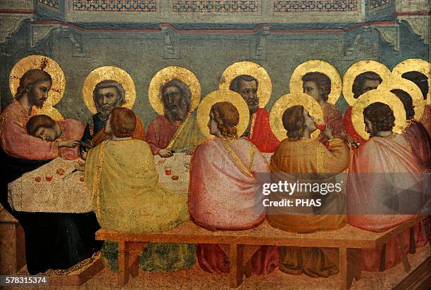 Giotto . Italian painter. Gothic. Last Supper, 1306. From Church of Santa Croce, Florence. Alte Pinakothek. Munich, Germany.