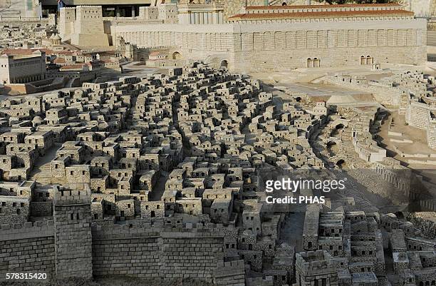 Model of the city of Jerusalem and the so-called Second Temple destroyed by the Romans in 70 AD. Israel. Scale 1:50.