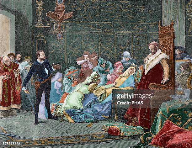 William Shakespeare . English writer. Hamlet. Queen Gertrude dies poisoned after drinking to the health of Hamlet for his victory in the duel with...
