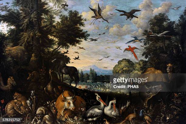 Roelandt Savery . Flemish painter. The Garden of Eden, 1618. National Gallery, Prague, Czech Republic.