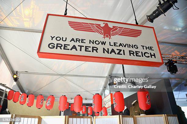 General view of the The Man in the High Castle booth in the Amazon Village at San Diego Comic-Con at San Diego Convention Center on July 21, 2016 in...