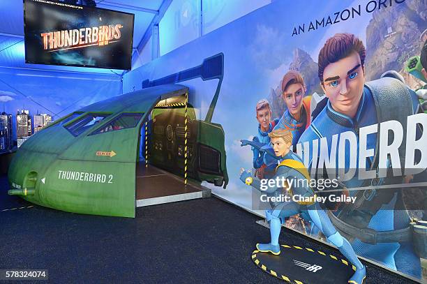 General view of the "Thunderbirds are Go" booth in the Amazon Village at San Diego Comic-Con at San Diego Convention Center on July 21, 2016 in San...