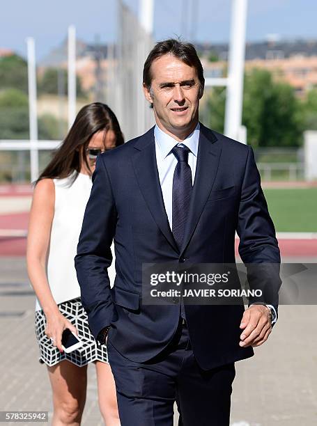 Spanish coach Julen Lopetegui arrives to give a press conference after his appointment as new manager of the Spanish national football team, in...