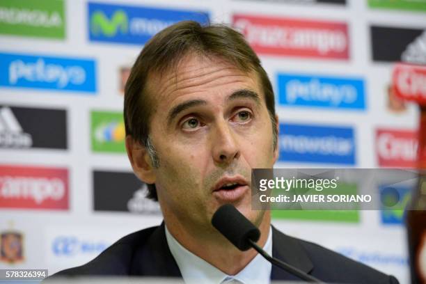 Spanish coach Julen Lopetegui speaks during a press conference following his appointment as new manager of the Spanish national football team in...